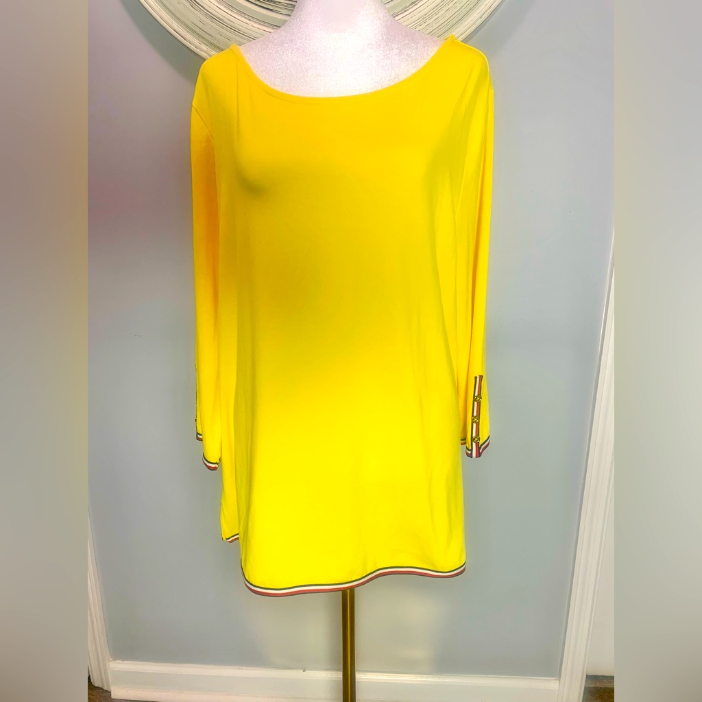 Tommy Hilfiger Shirt Women Yellow Boatneck With Trim Xl Spring Summer Nautical